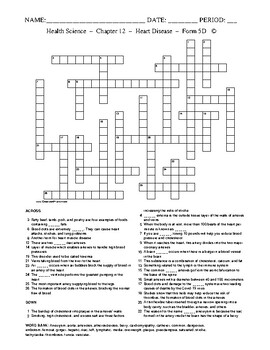 Preview of Heart Disease - HS / MS Health Science - Crossword with Word Bank Worksheet - F5