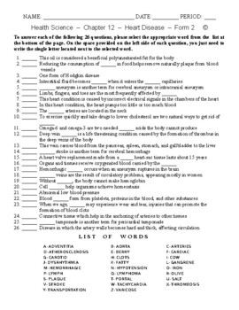 Preview of Heart Disease - HS / MS Health Science - Matching Worksheet – Form 2