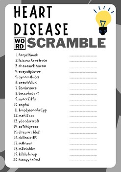 Preview of Heart Disease No Prep Word Scramble Puzzle Worksheet Activity, Morning Work