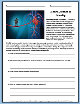 Heart Disease and Obesity Worksheet by Science Health and PE Materials