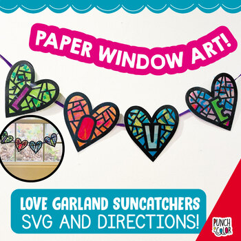 Preview of Heart Garland Art Activity | Valentine's Day Preschool Tissue Paper Craft SVG