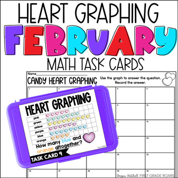 Preview of Heart Graphing February Task Card Activity Math Centers, Scoot, Morning Tubs