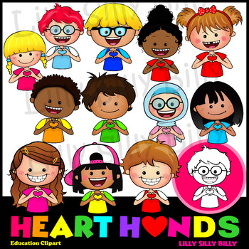 Preview of Heart Hands. FREEBIE Clipart set Full Color & Black/ White. {Lilly Silly Billy}