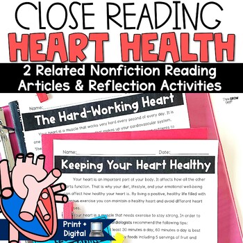 Preview of Heart Health Reading Passages and Comprehension Activities Science Close Read 