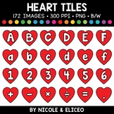 Valentine Heart Letter & Number Tiles Clipart + FREE Black