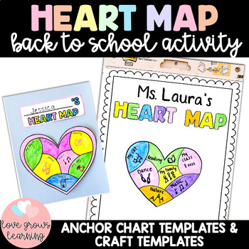 Preview of Heart Map Get To Know You Activity - First Day Of School Activity, Craft, Lesson