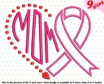 Preview of Heart Mom Breast Cancer Embroidery Design pink ribbon color hope love faith 217b