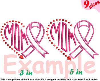 Breast Cancer Pink Ribbon Heart Embroidery Pattern