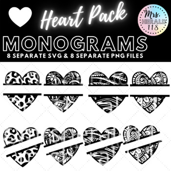Download Heart Monogram 8 Pack Clip Art Svg Png Leopard Outline Pattern Valentine S Day