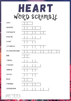 Preview of Heart No Prep Word scramble puzzle worksheet activity