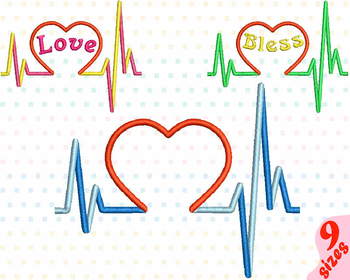 Preview of Heart Pulse Line Embroidery Design Bless love nurse medic doctor medicine 158b