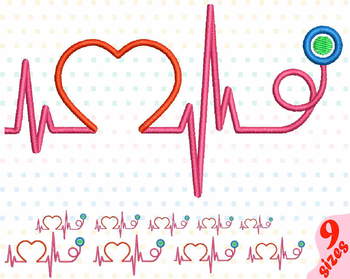 Preview of Heart Pulse Line Embroidery Design Nurse Stethoscope medic doctor frame 157b
