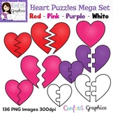 Heart Puzzle Mega Clip Art Set  136 Png Digital Images Red