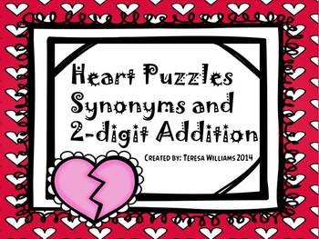 Preview of Heart Puzzles Synonyms and 2 Digit Addition