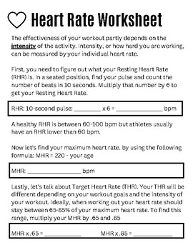 Heart Rate Worksheet by Baker's Brain | TPT