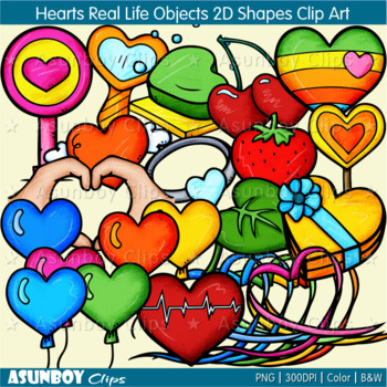 Preview of Heart Shapes Clip Art - 2D Real Life Objects - Watercolor + Colored Pencils
