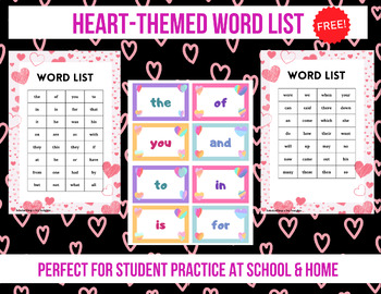 Preview of Heart / Valentine's Themed Word Lists (Kinder - 2nd Grade)