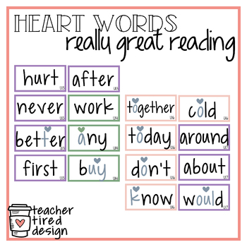 Preview of Heart Word Cards | Word Wall | Really Great Reading Supplement