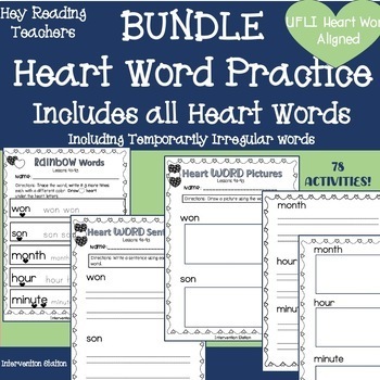 Preview of Heart Word Center Activities BUNDLE UFLI sight word practice includes ALL words