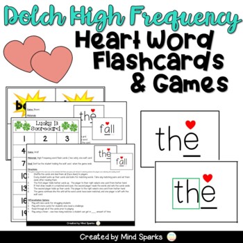 Preview of Heart Word Flashcards & Games: Dolch High Frequency Words (Science of Reading)