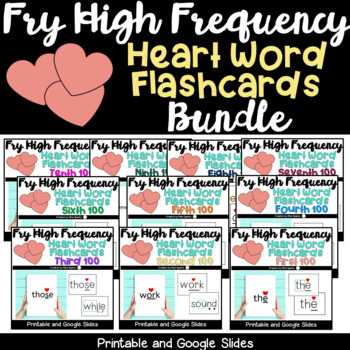 Preview of Heart Word Flashcards: Teaching Fry High Frequency Words BUNDLE