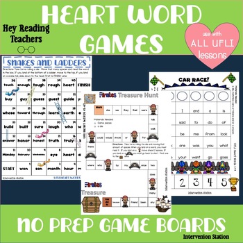 Preview of Heart Word Game Boards Aligned with all UFLI lessons No Prep Sight Word Practice