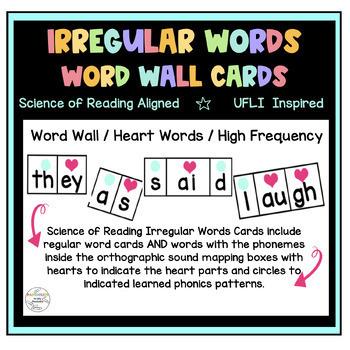 Preview of Heart Word/Irregular Word Wall Cards / UFLI Aligned / Orthographic Mapped Words