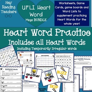 Preview of Heart Word Mega Bundle! Worksheets, game cards, game boards aligned with UFLI