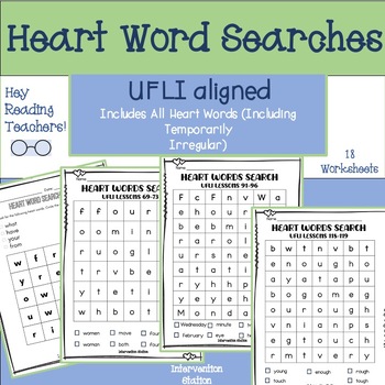 Preview of Heart Word Searches! Includes all words aligning with UFLI Sight Word practice!