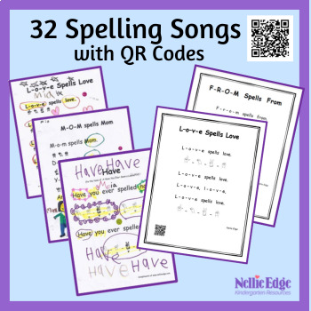 Preview of Heart Word Spelling Songs with QR Codes PLUS Distance Learning Resources