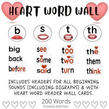 Preview of Heart Word Wall w/ Mouth Picture-Flash Cards | Science Of Reading