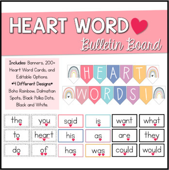 Preview of Heart Word Word Wall Bulletin Board - Science of Reading - Banner and FlashCards