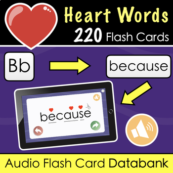 Preview of Heart Words - 220-Word Audio Flash Card Databank Set, Printables and More!