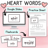 Heart Words Flash Cards, Practice Sheet & Editable Google 