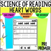 Heart Words Kindergarten Science of Reading Literacy Cente