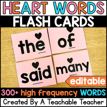 Preview of Heart Words Kindergarten Flash Cards Word Wall + Bonus List of Heart Words (SOR)