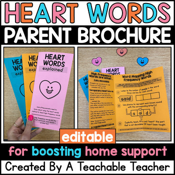 Preview of Heart Words Parent Letter Brochure for Kindergarten Science of Reading Sight HFW