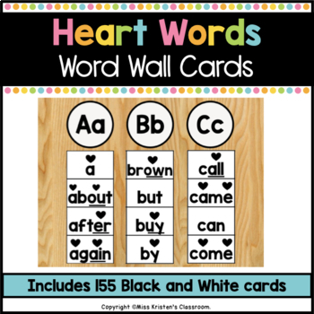 Preview of Heart Words: Word Wall Cards - Black and White 