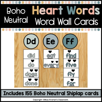 Preview of Heart Words: Word Wall Cards - Boho Neutral