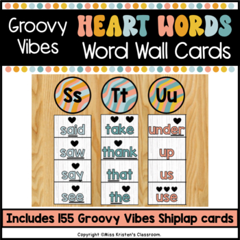 Preview of Heart Words: Word Wall Cards - Groovy Vibes