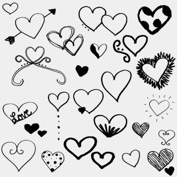 Heart clip art, commercial use, Hand drawn, Black and White hearts, PNG