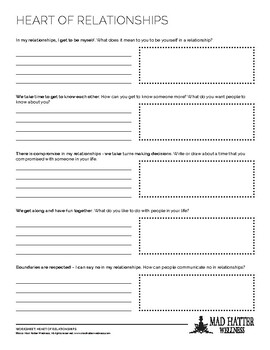 Heart of Relationships Worksheet by Mad Hatter Wellness | TPT