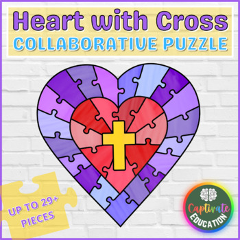 Preview of Heart with Cross Love Christian Collaborative Poster Puzzle Bulletin Board