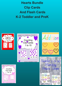 Preview of Hearts Bundle, Clip Cards and Flash Cards, K-2 Toddler and PreK