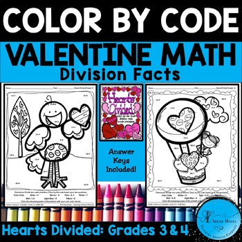 Hearts Divided ~ Division Math Color By The Code Puzzles For February