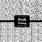 Hearts & Flowers Coloring Pattern Papers - Vector Cut Files