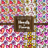 Hearts & Flowers Seamless Watercolor Doodle Pattern Papers