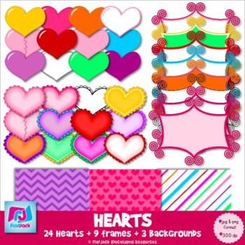 Preview of Hearts, Frames, & Background Paper Clip Art - Commercial & Personal Use