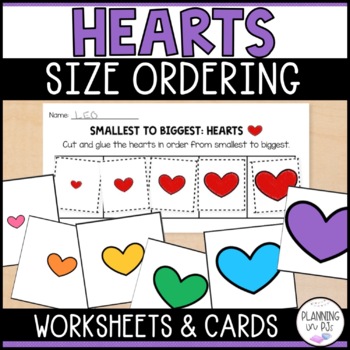 Preview of Hearts Size Ordering Shapes or Valentine's Theme | Order by Size | Cut and Glue