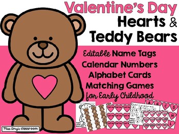 Preview of Valentine's Day Editable Nametags, Preschool Numbers/Letters/Name Recognition